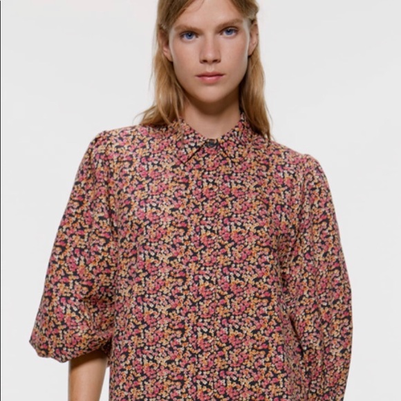 Zara Dresses & Skirts - Zara Floral Midi Dress with Puffy Sleeves